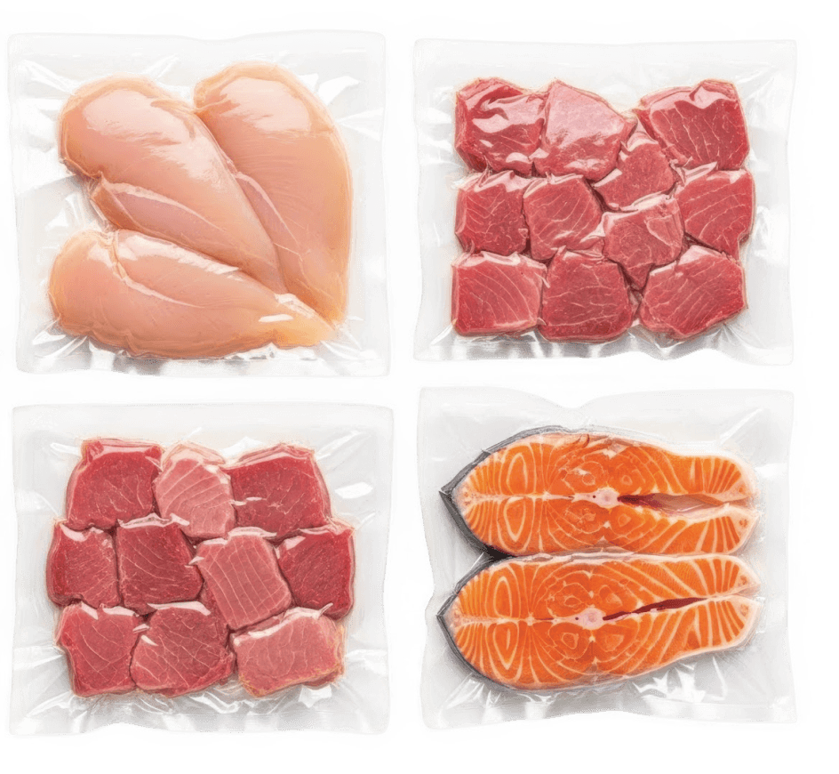 Cortes de carne congelados em embalagem a vácuo